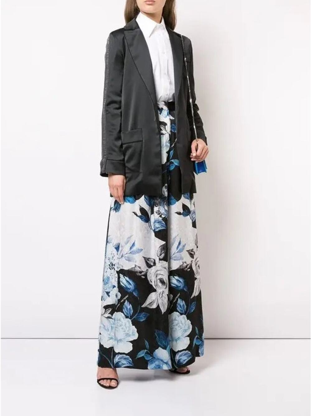 NWT Off-White Virgil Abloh Floral Silk Palazzo Trousers Black Blue IT 38 US 2